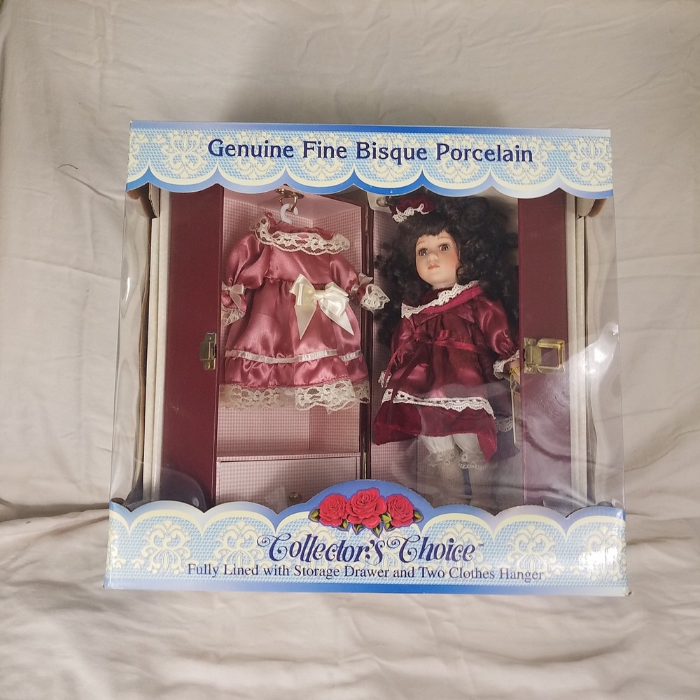 Collector's Choice Porcelain Doll Set Burgundy New Wardrobe Extra Dress Vintage‎